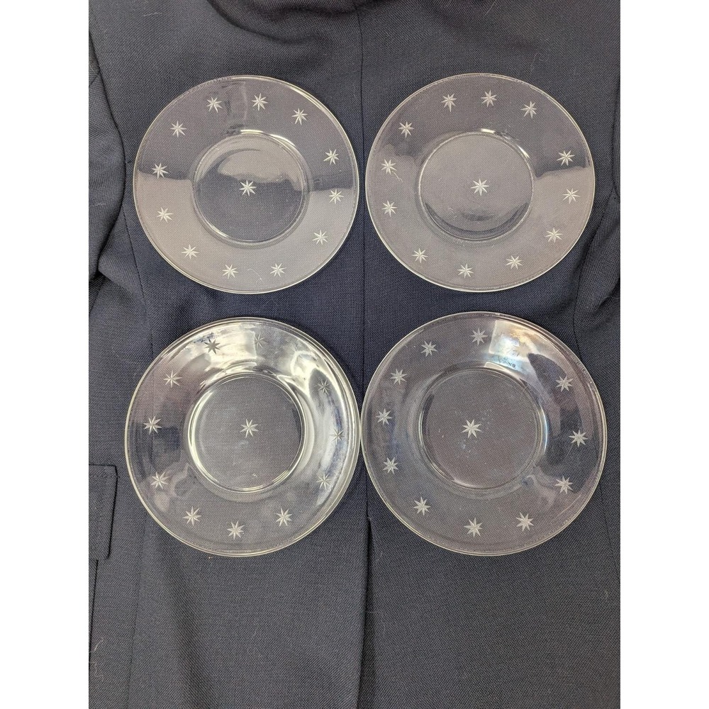 Vintage Lot Of 4 Etched Clear Star 6" Plates MCM Retro - Picture 3 of 6